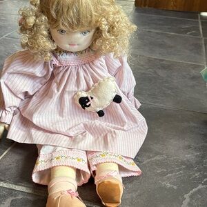Charming Pink Doll with Sheep Accessory by Pauline